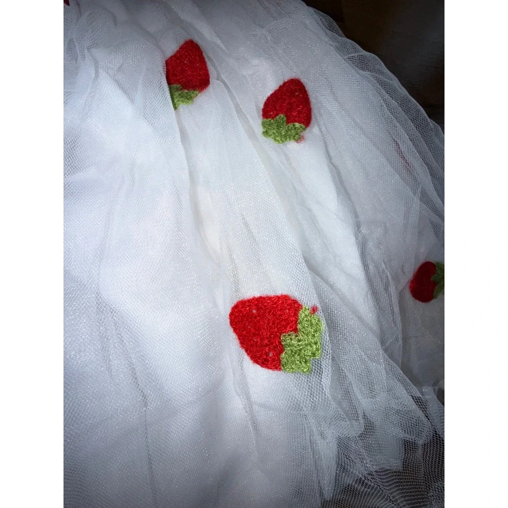 Unbranded Strawberry Tulle Dress Kid3  3-6‎ months? White Blue Flutter Sleeve